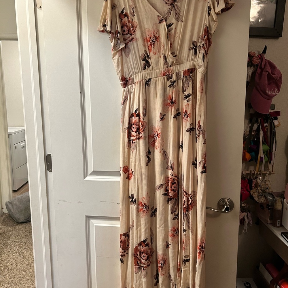 Bohme Peach and Pink Floral Maxi Dress